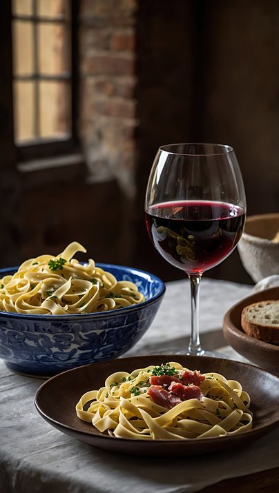 Massa com molho harmonizada com vinho tinto