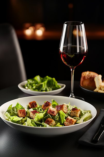 Salada com croutons harmonizada com vinho
